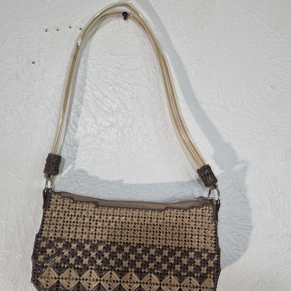 Woven Straw Shoulder Bag in Tan and Brown